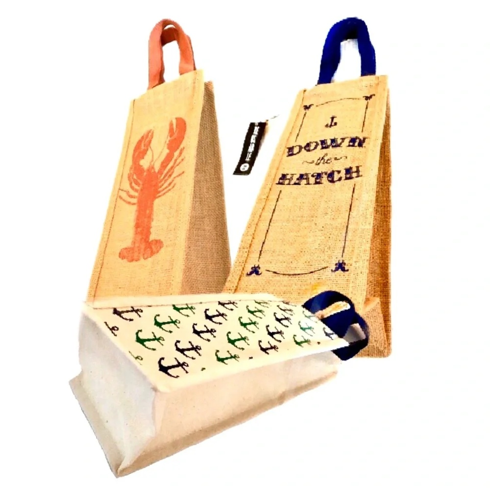NWT Trio of Reusable Wine Bags in Jute & Cotton